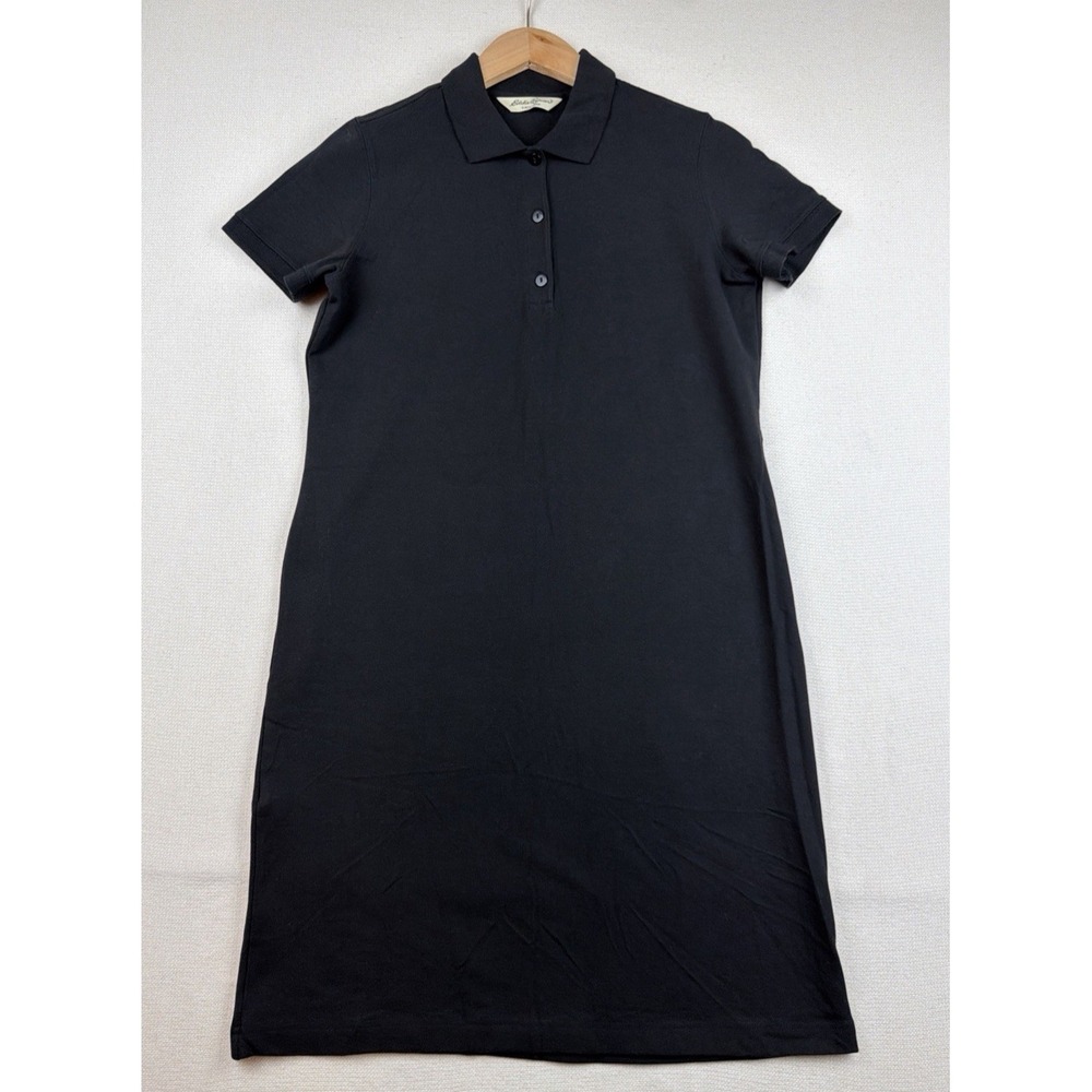 Eddie Bauer Polo Shirt Dress Sz Petite M Black Golf Preppy Resort Coastal Casual
